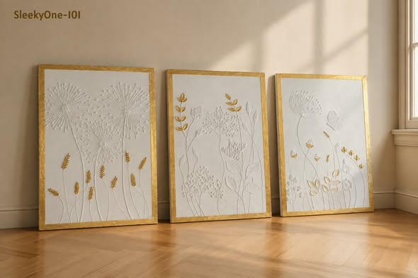 SleekyOne - Elevate Your Walls with SleekyOne-101 'Swarnalatar Sur' 3-Piece Canvas Art